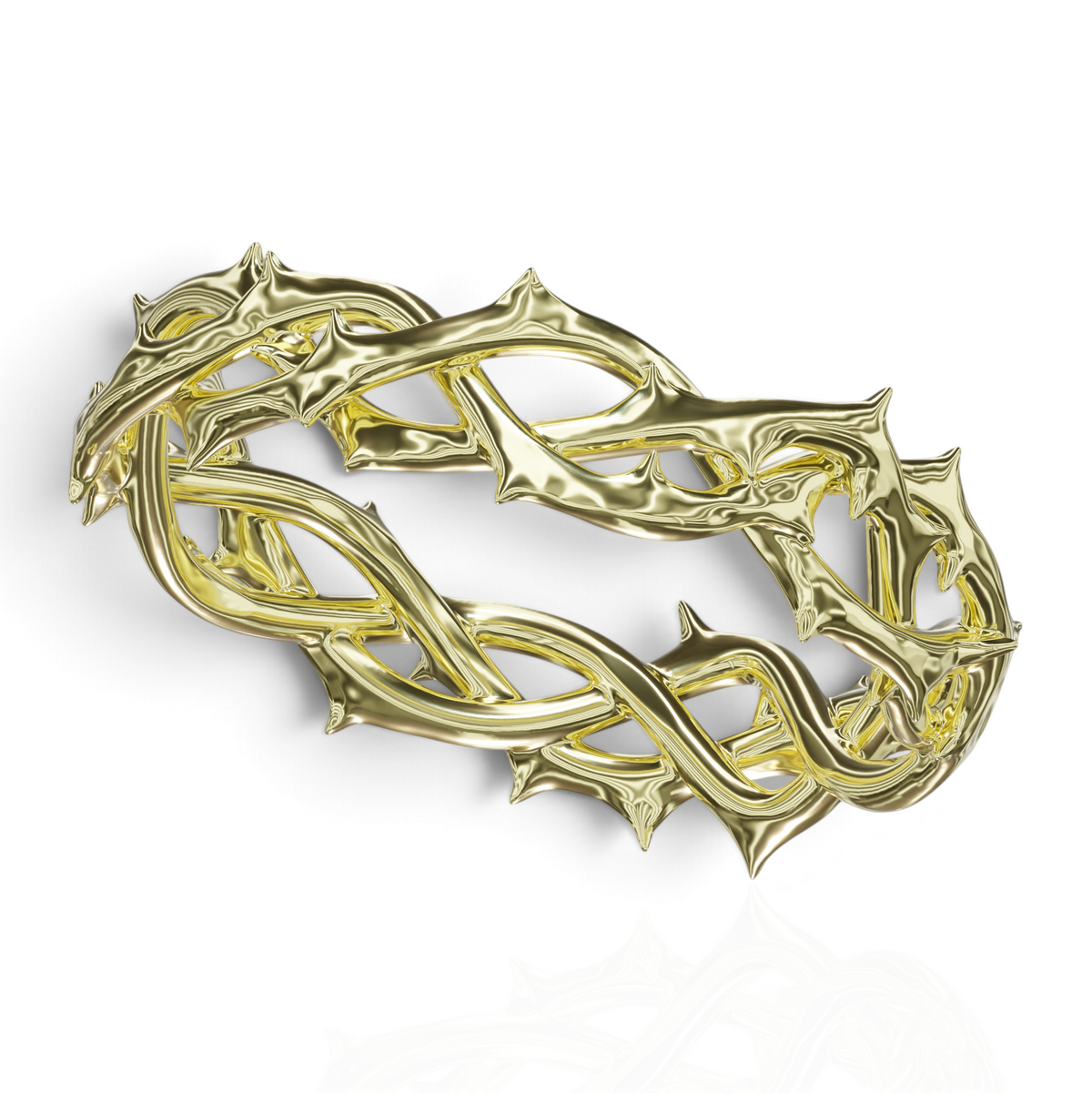 YFS Designs Edward wedding band featuring an intricate, polished gold interwoven thorn crown design.