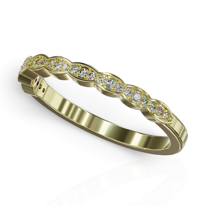 YFS Designs Jasmine vintage gold band with continuous marquise-shaped settings and round lab-grown diamonds.