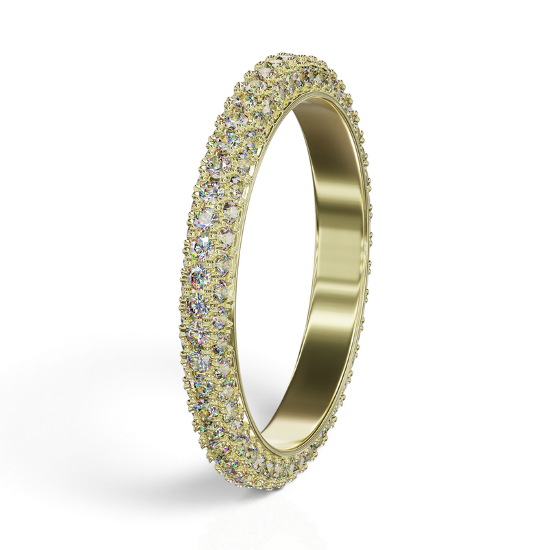 YFS Designs Kathrine three-row eternity band featuring lab-grown round diamonds set in polished yellow gold