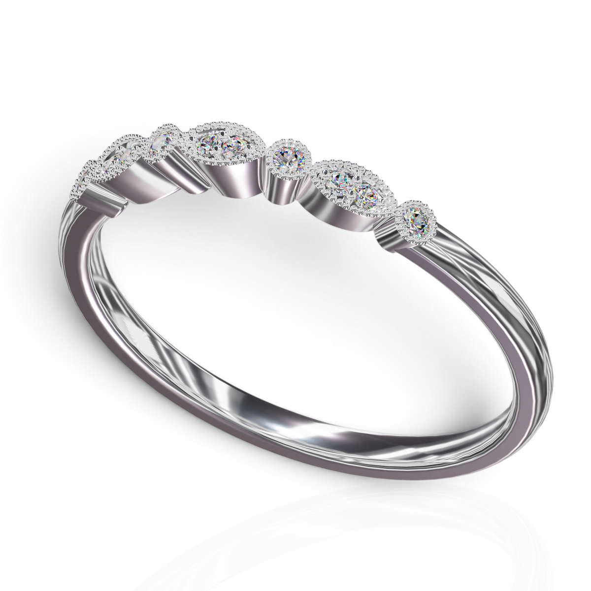 YFS Designs Maritza vintage band with marquise and round lab-grown diamonds and milgrain detailing in polished metal.