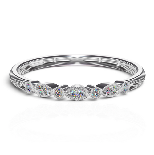YFS Designs Maritza vintage band featuring marquise and round lab-grown diamonds with milgrain detail in 14K white gold.