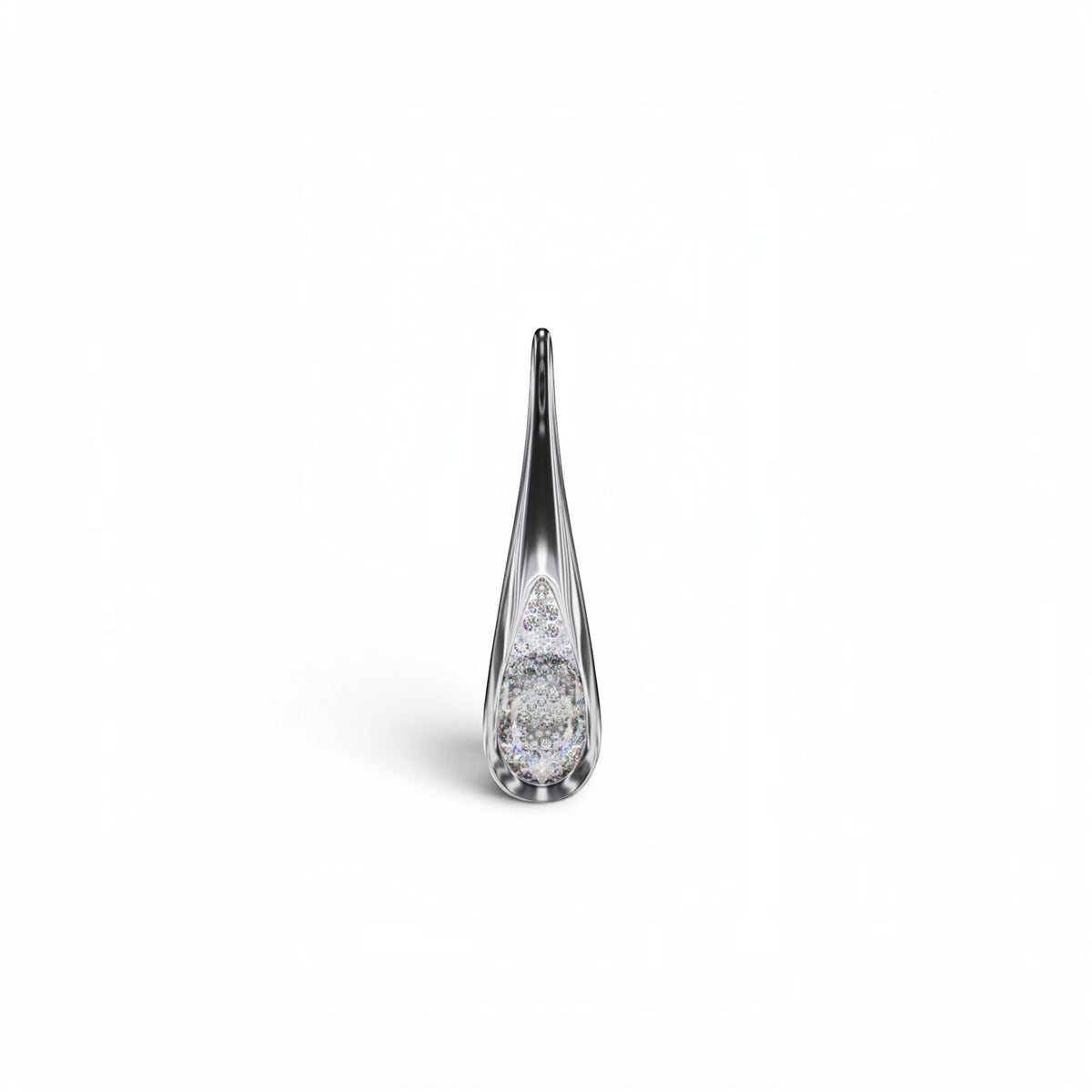 YFS Designs Petite Dewdrops sculptural earring featuring a faceted crystal quartz and white moissanite melee diamonds.