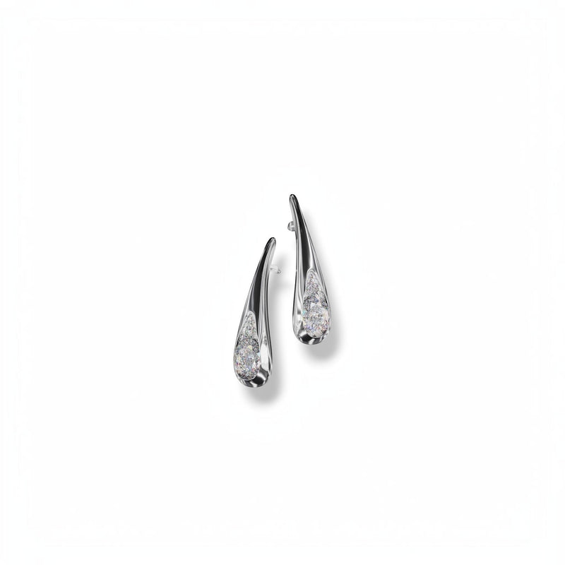YFS Designs Petite Dewdrops sculptural earrings featuring faceted crystal quartz and white moissanite melee diamonds.