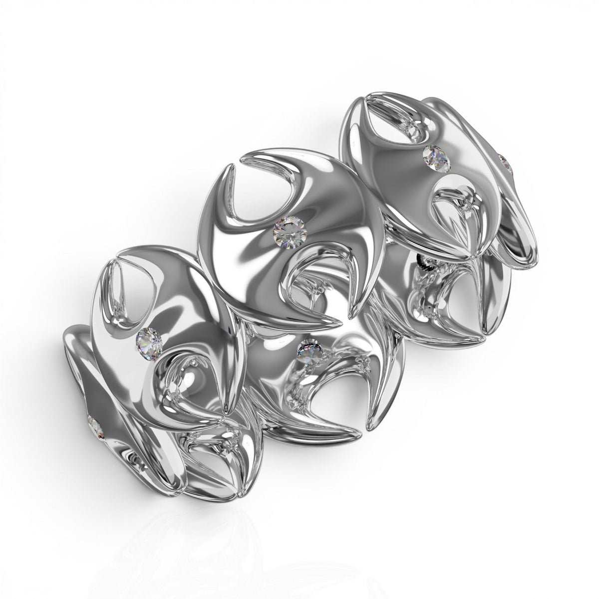 YFS Designs Signature Eternity ring in polished silver featuring a repeating logo band with 1.5mm round diamonds.