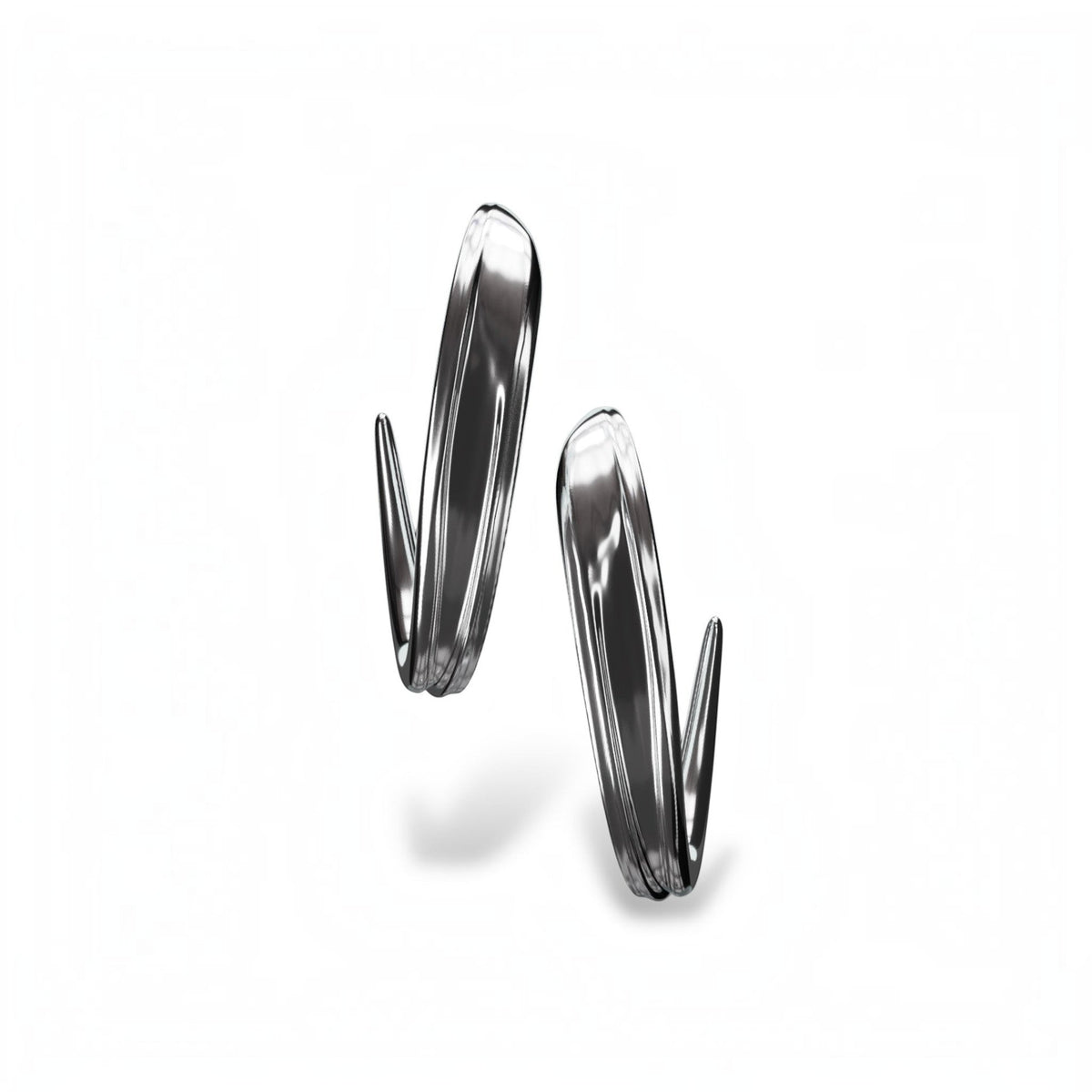 YFS Designs silver-tone sculptural hoop earrings with a sleek, curved snake fang design and high-polish finish.