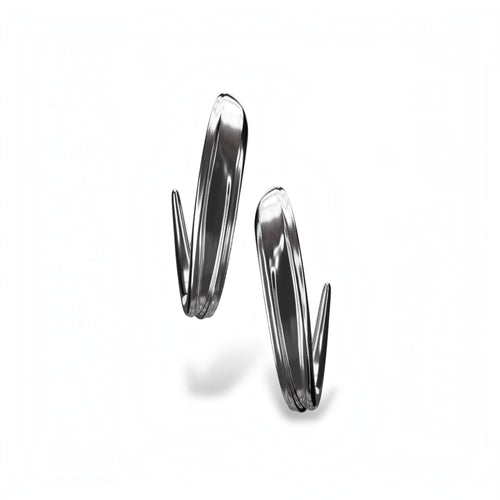 YFS Designs silver-tone sculptural hoop earrings with a sleek, curved snake fang design and high-polish finish.