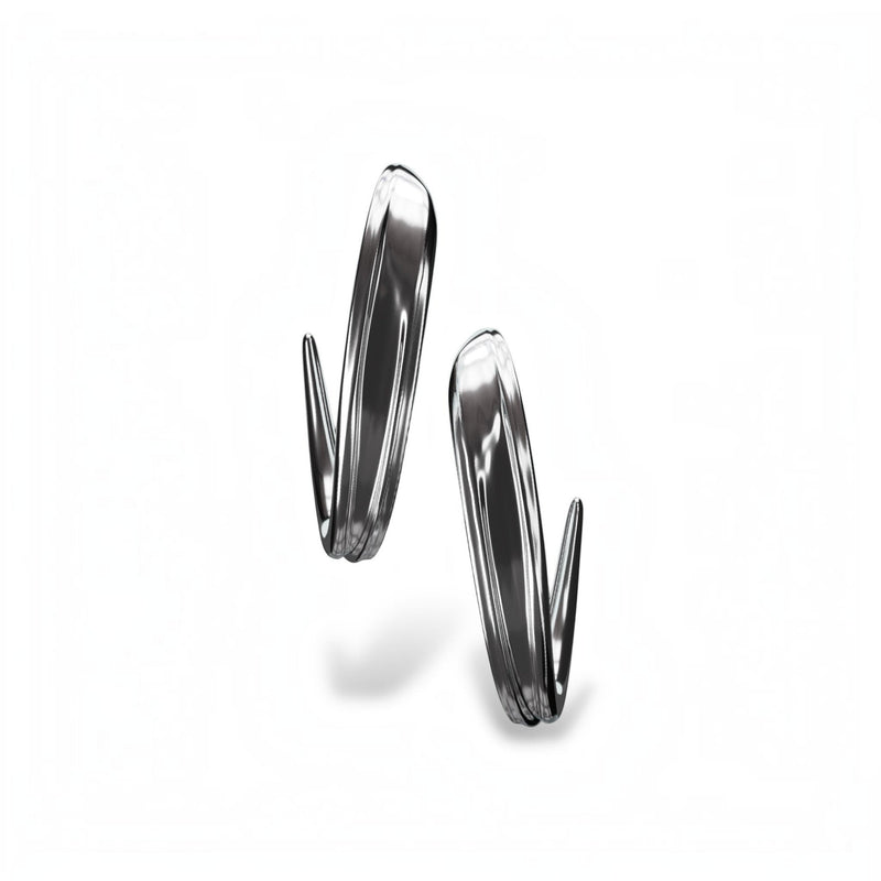 YFS Designs silver-tone sculptural hoop earrings with a sleek, curved snake fang design and high-polish finish.