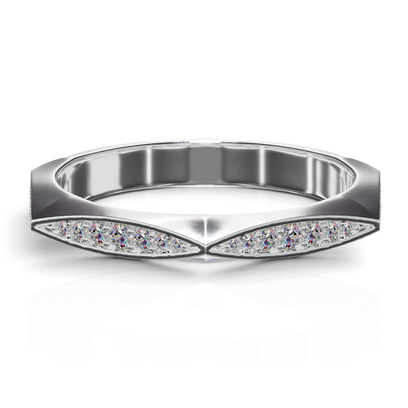 YFS Designs Star band ring in polished silver with geometric pavé-set stones in a sleek angular channel setting.