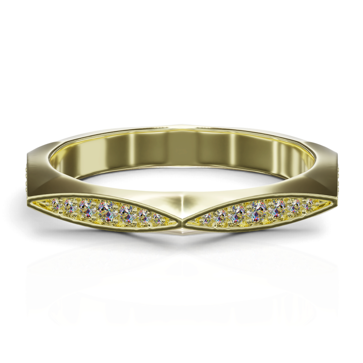 YFS Designs Star gold band ring featuring a geometric silhouette with pavé-set stones in sleek angular channels.