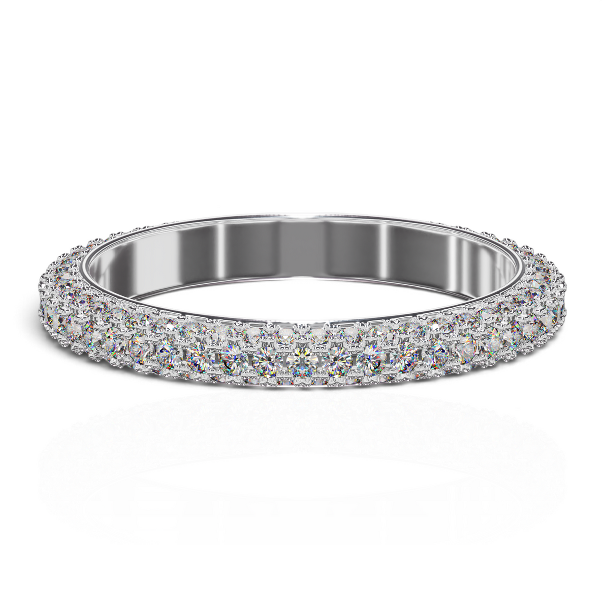 YFS Designs Kathrine three-row eternity band featuring sparkling lab-grown round diamonds in a polished 14K white gold setting.