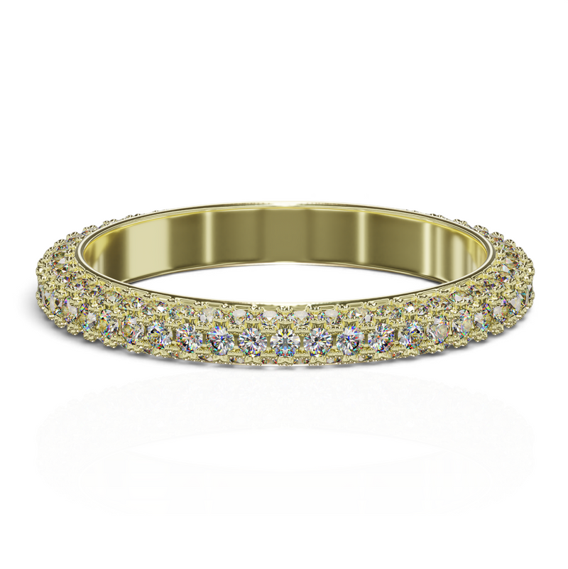 YFS Designs Kathrine three-row eternity band featuring lab-grown round diamonds set in polished yellow gold