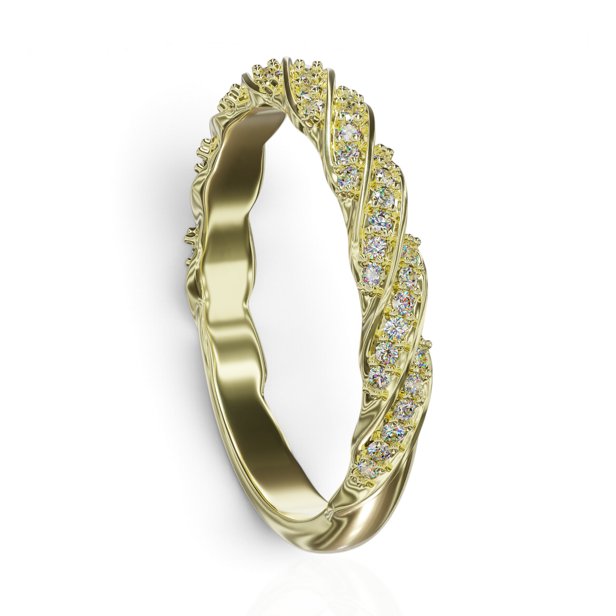 YFS Designs Alicia twisted rope stackable ring in yellow gold with lab-grown round diamonds