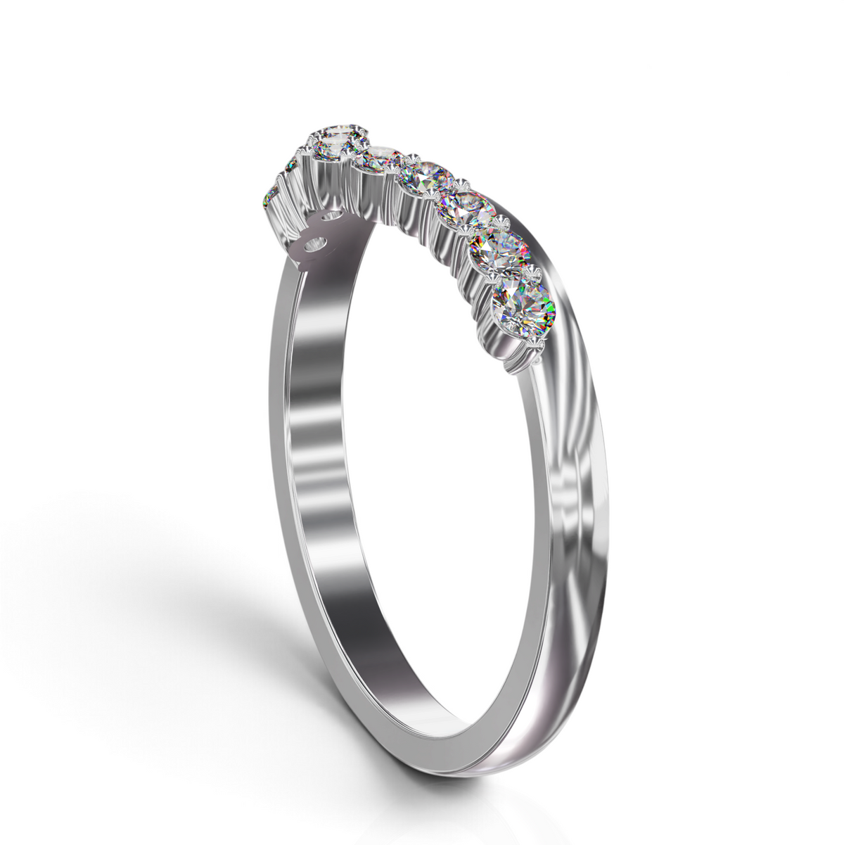 YFS Designs Veronica elegant contoured wedding band featuring a row of sparkling round diamonds in polished silver