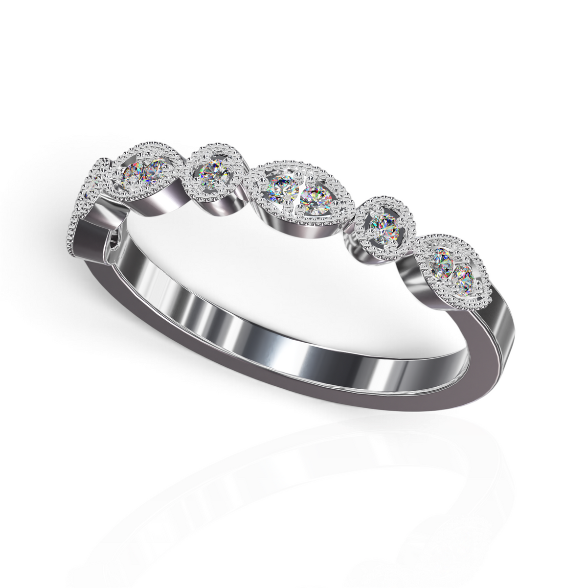 YFS Designs Yolanda stackable band with marquise-shaped settings, milgrain detail, and lab-grown round diamonds.