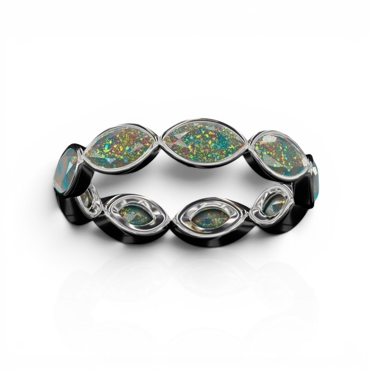 Horizontal Marquise Cut Opal Bezel Band