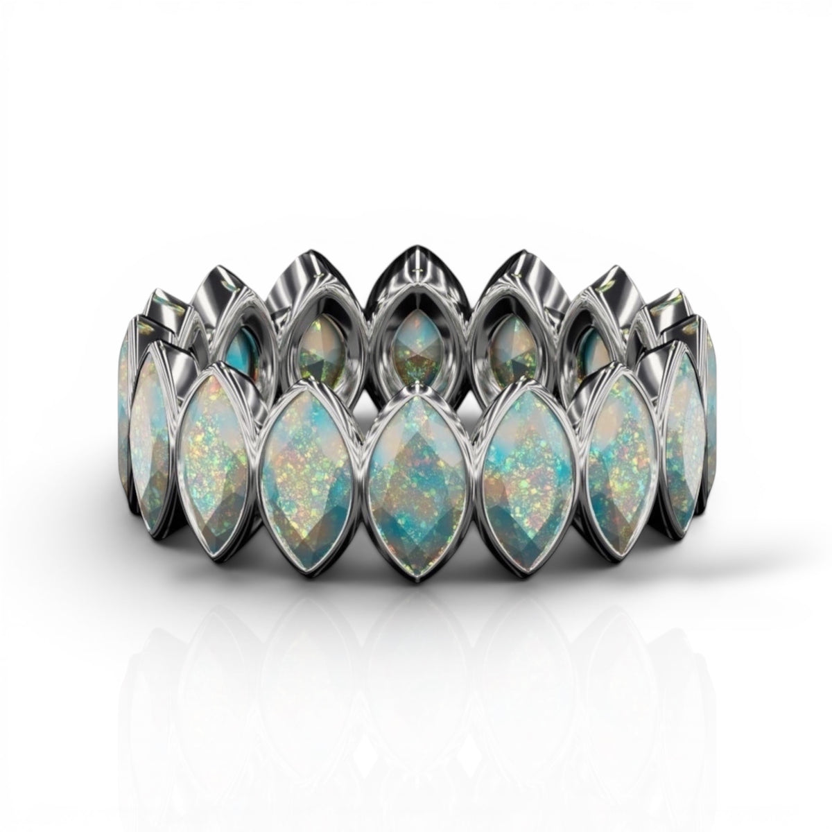 Vetical Marquise Cut Opal Bezel Band