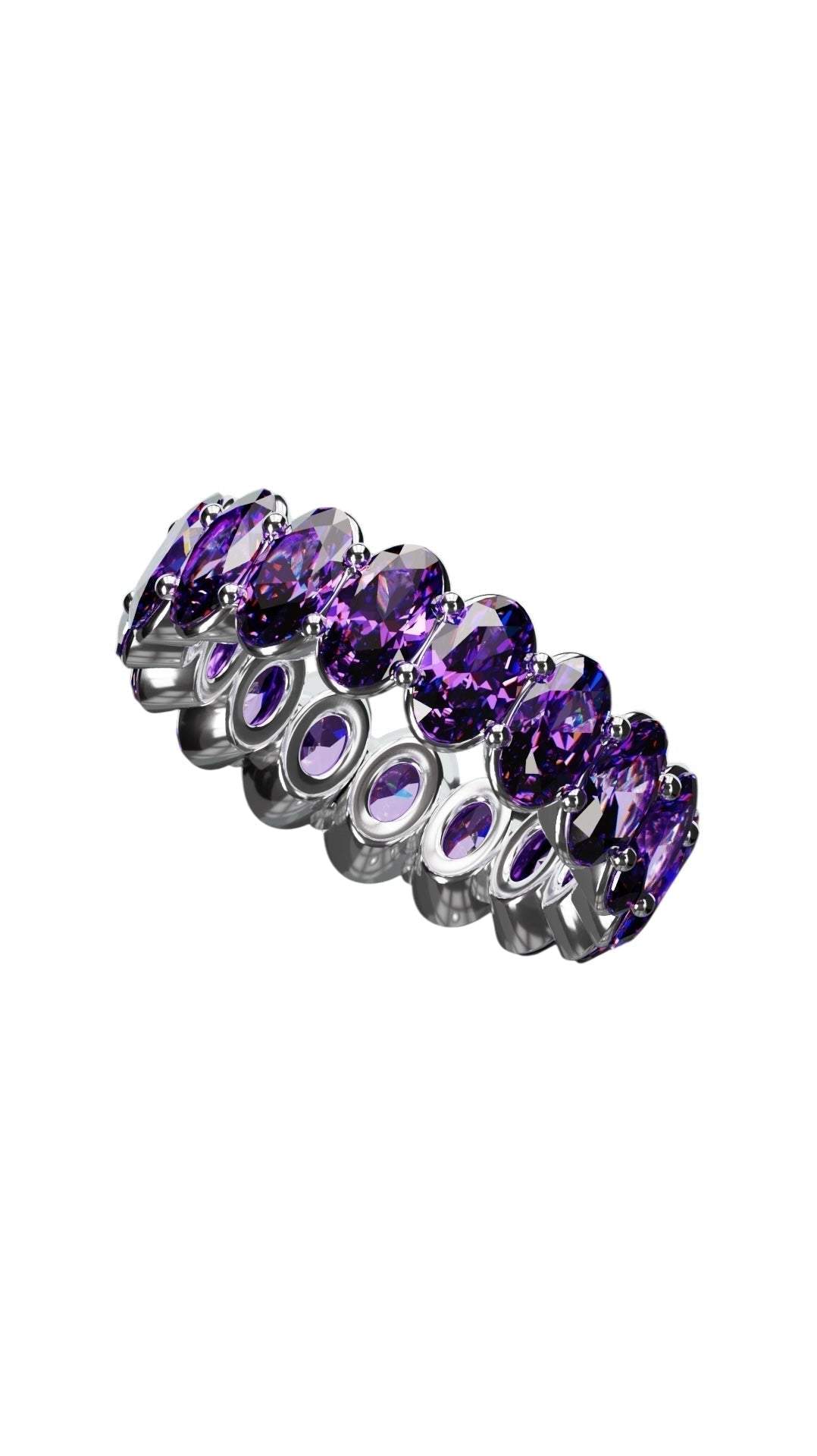 Natural oval cut amethyst ring with 3x5mm stones in silver setting