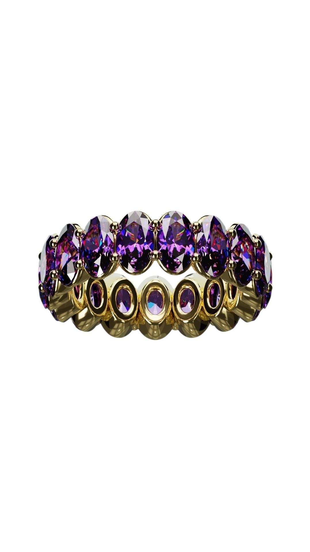 Natural oval cut amethyst ring with 3x5mm stones in gold setting