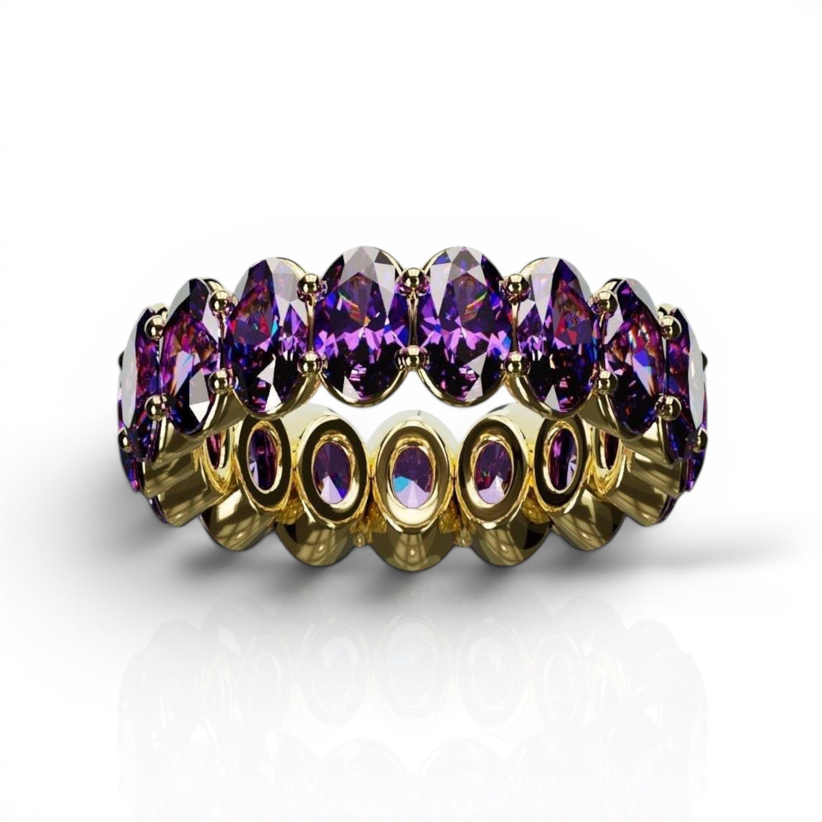 Natural oval cut amethyst ring with 3x5mm stones in gold setting