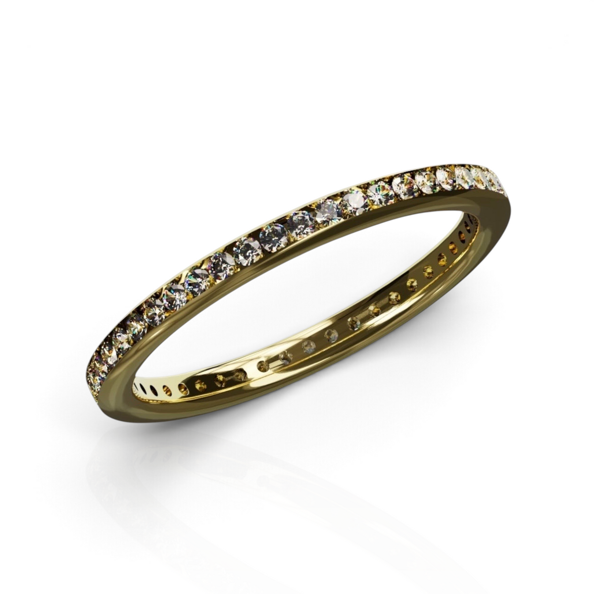 YFS Designs Zenith gold ring featuring 1.3mm round channel set lab diamonds in a delicate band