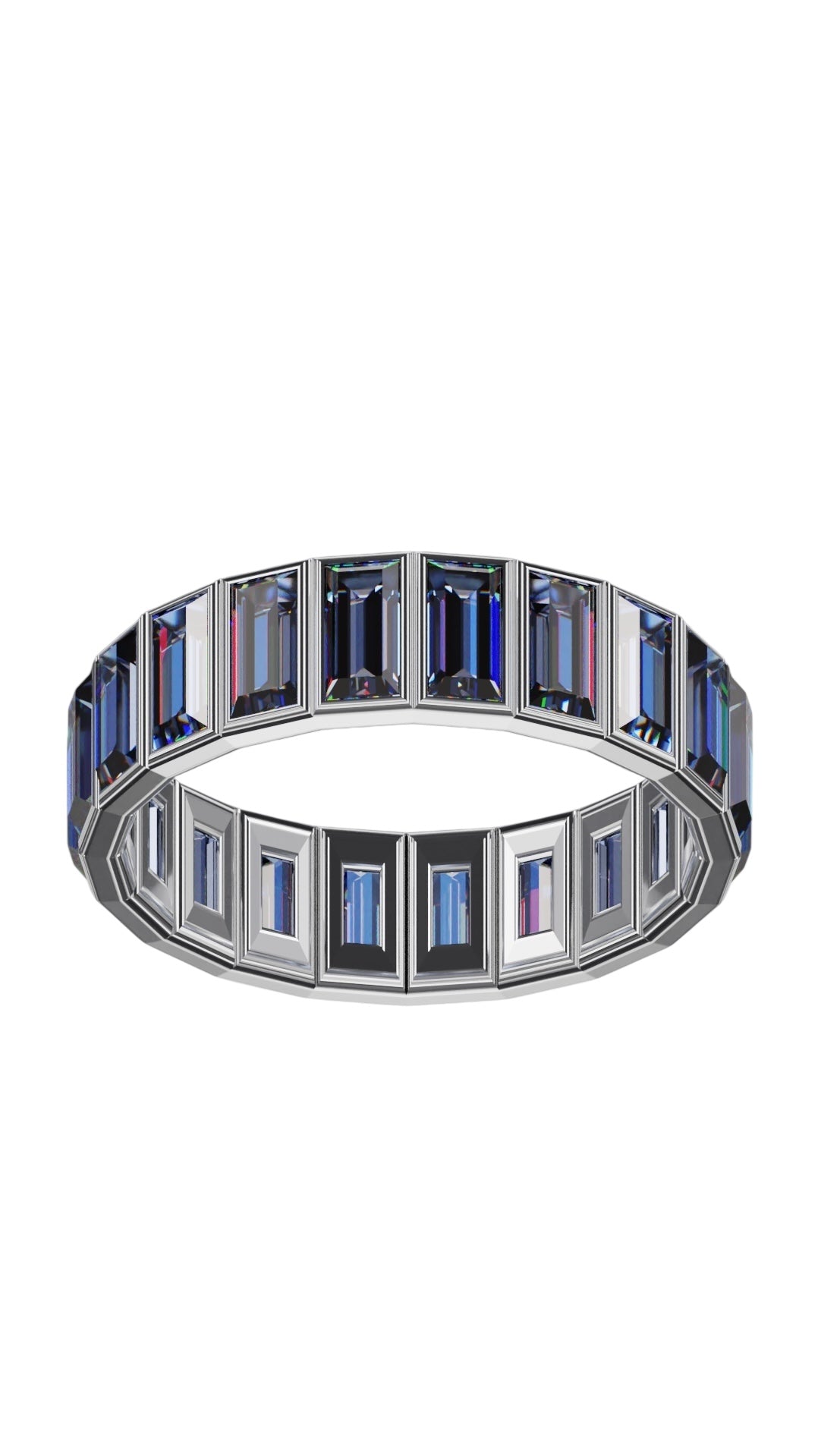 Vertical Baguette Cut Tanzanite Bezel Band