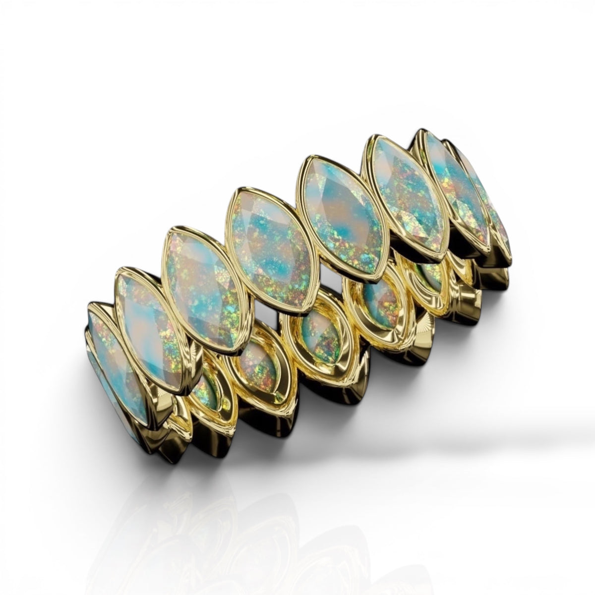 Vetical Marquise Cut Opal Bezel Band