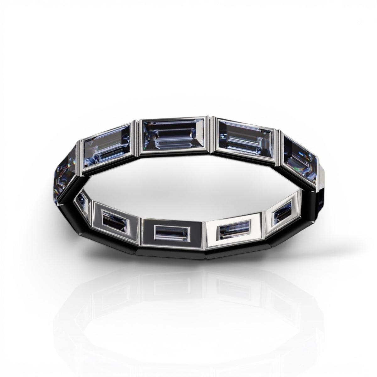 Horizontal Baguette Cut Tanzanite Bezel Band