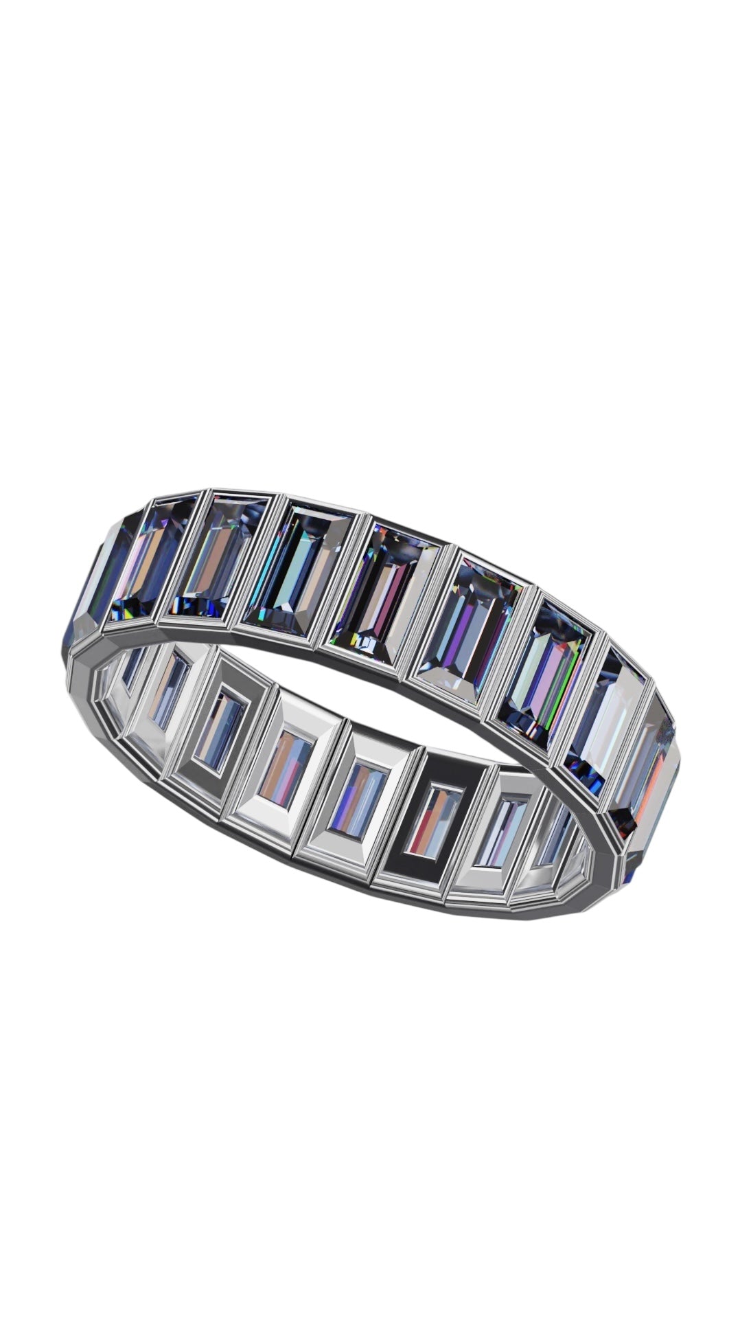 Vertical Baguette Cut Tanzanite Bezel Band