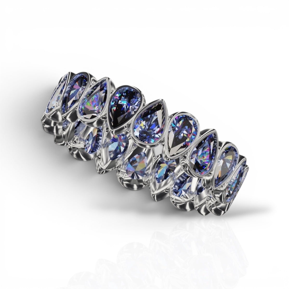 Vertical Pear Cut Tanzanite Bezel Band