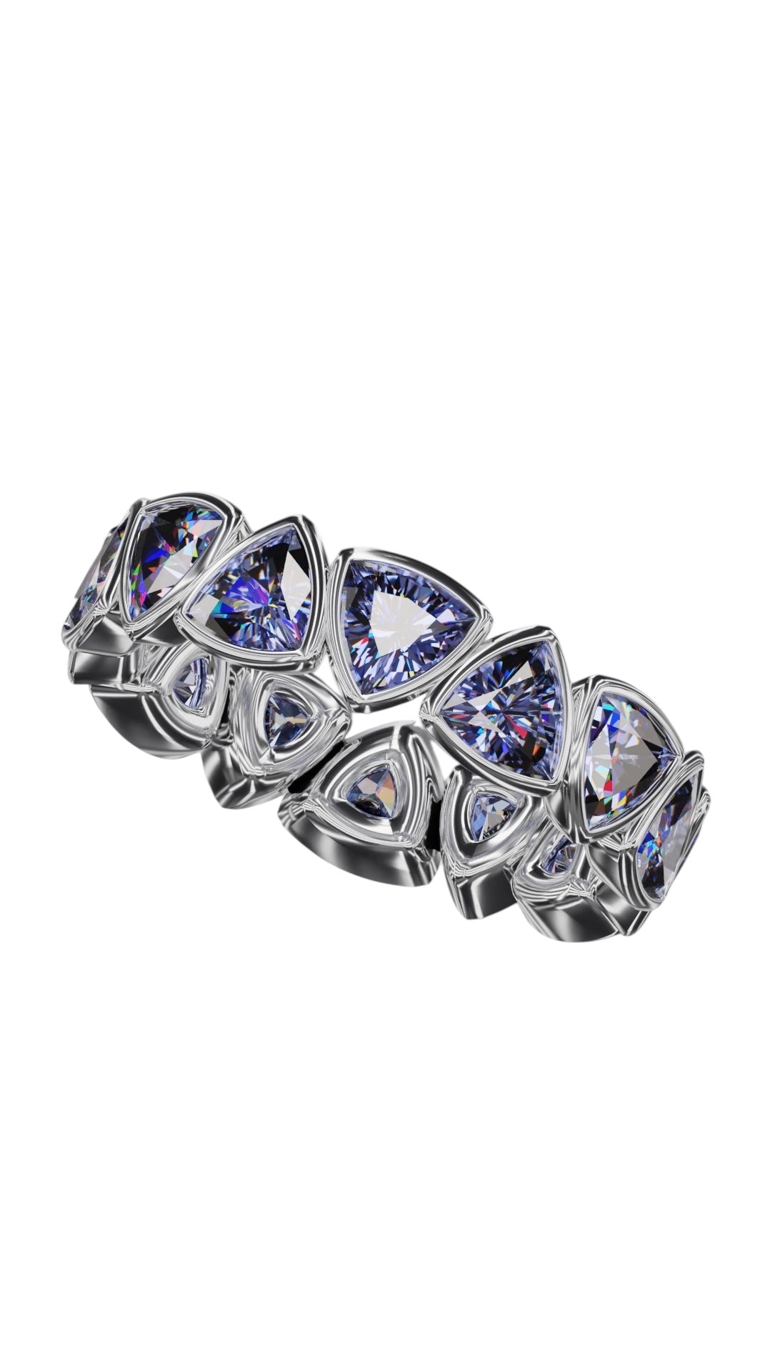 4mm Trillion Faceted Tanzanite Bezel Band