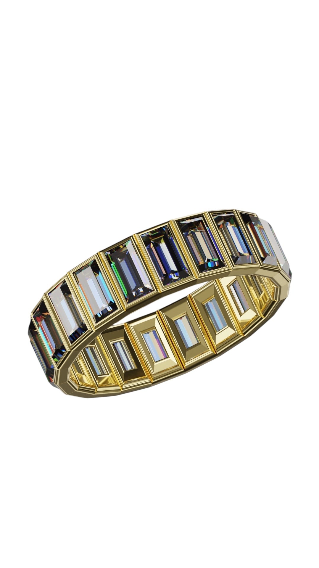 Vertical Baguette Cut Tanzanite Bezel Band