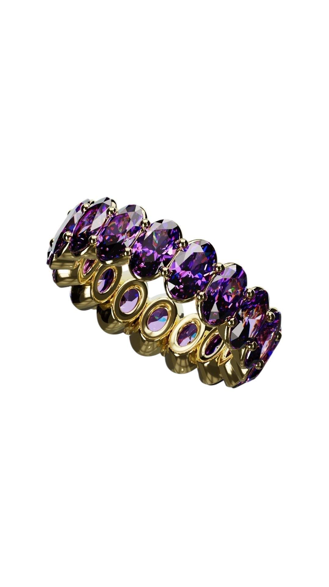 Natural Oval Cut Amethyst Ring with 3x5mm purple gemstones in gold setting