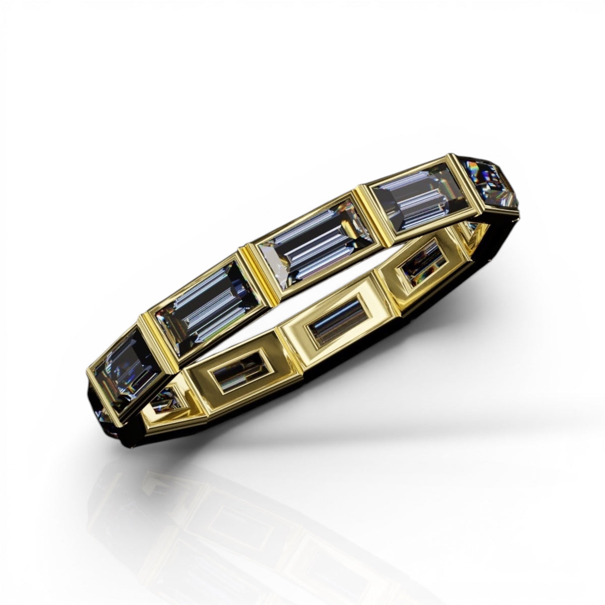 Horizontal Baguette Cut Tanzanite Bezel Band