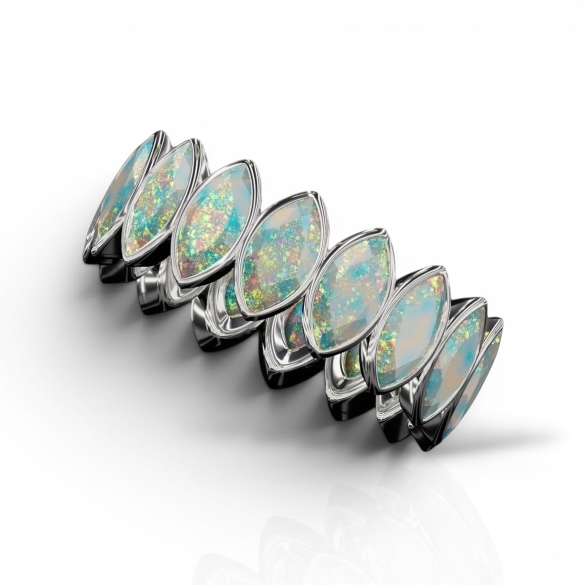 Vetical Marquise Cut Opal Bezel Band