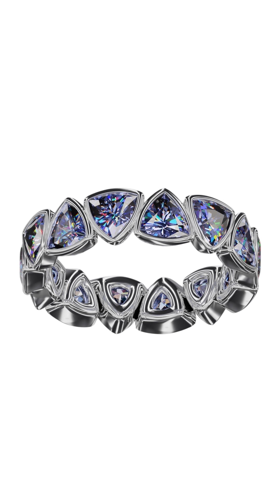 4mm Trillion Faceted Tanzanite Bezel Band