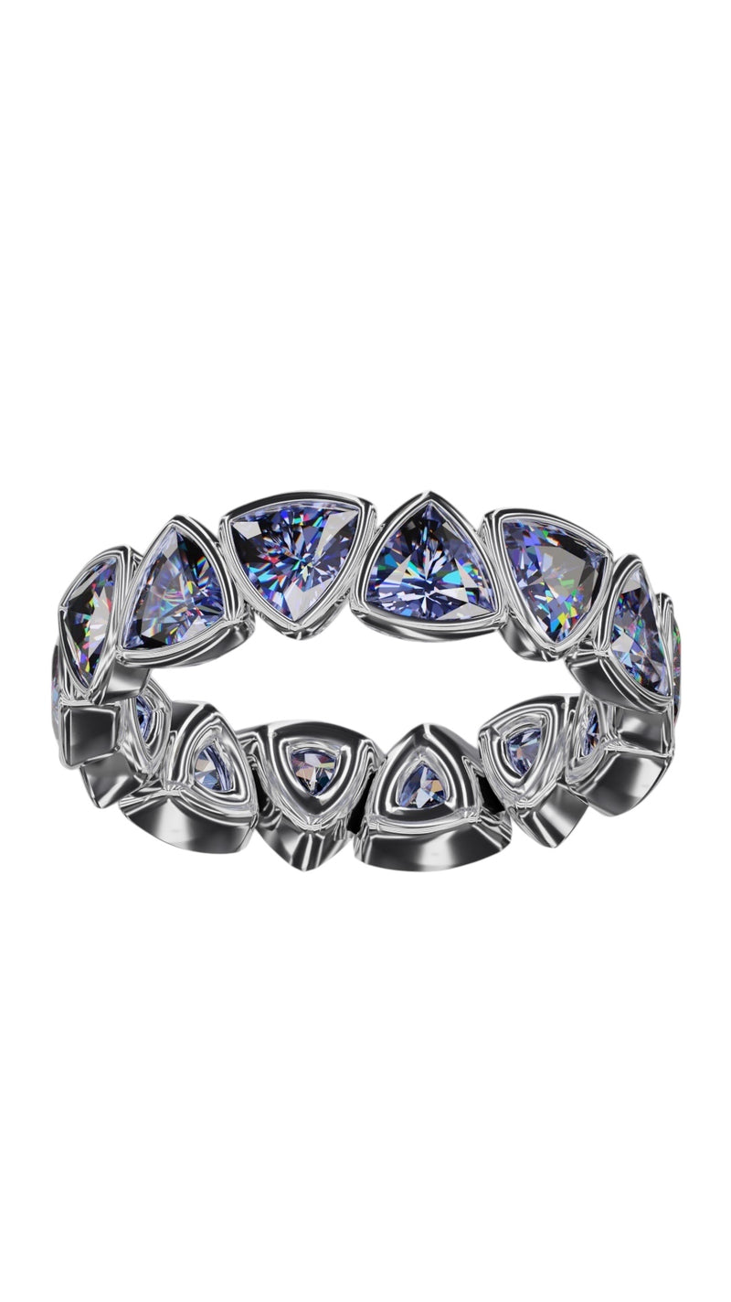 4mm Trillion Faceted Tanzanite Bezel Band
