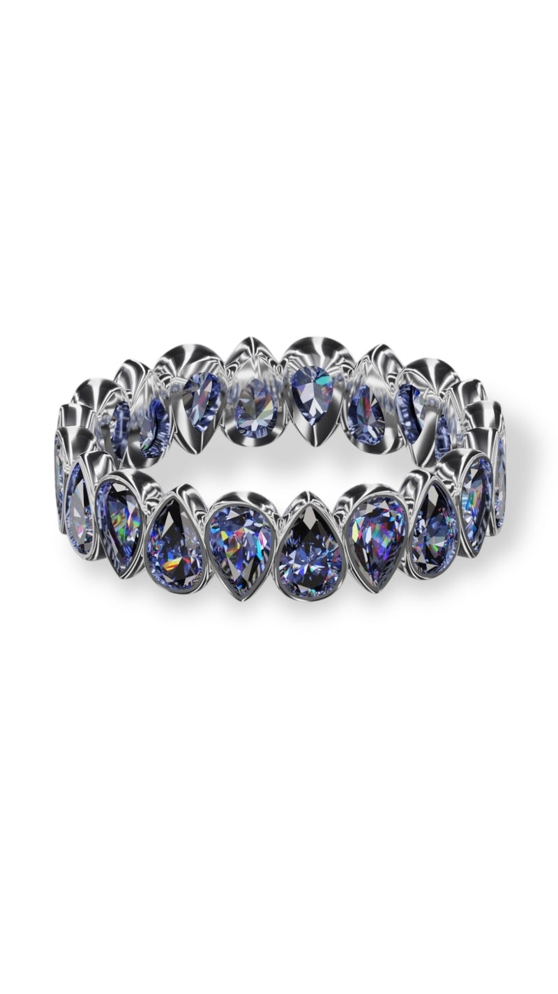 Vertical Pear Cut Tanzanite Bezel Band
