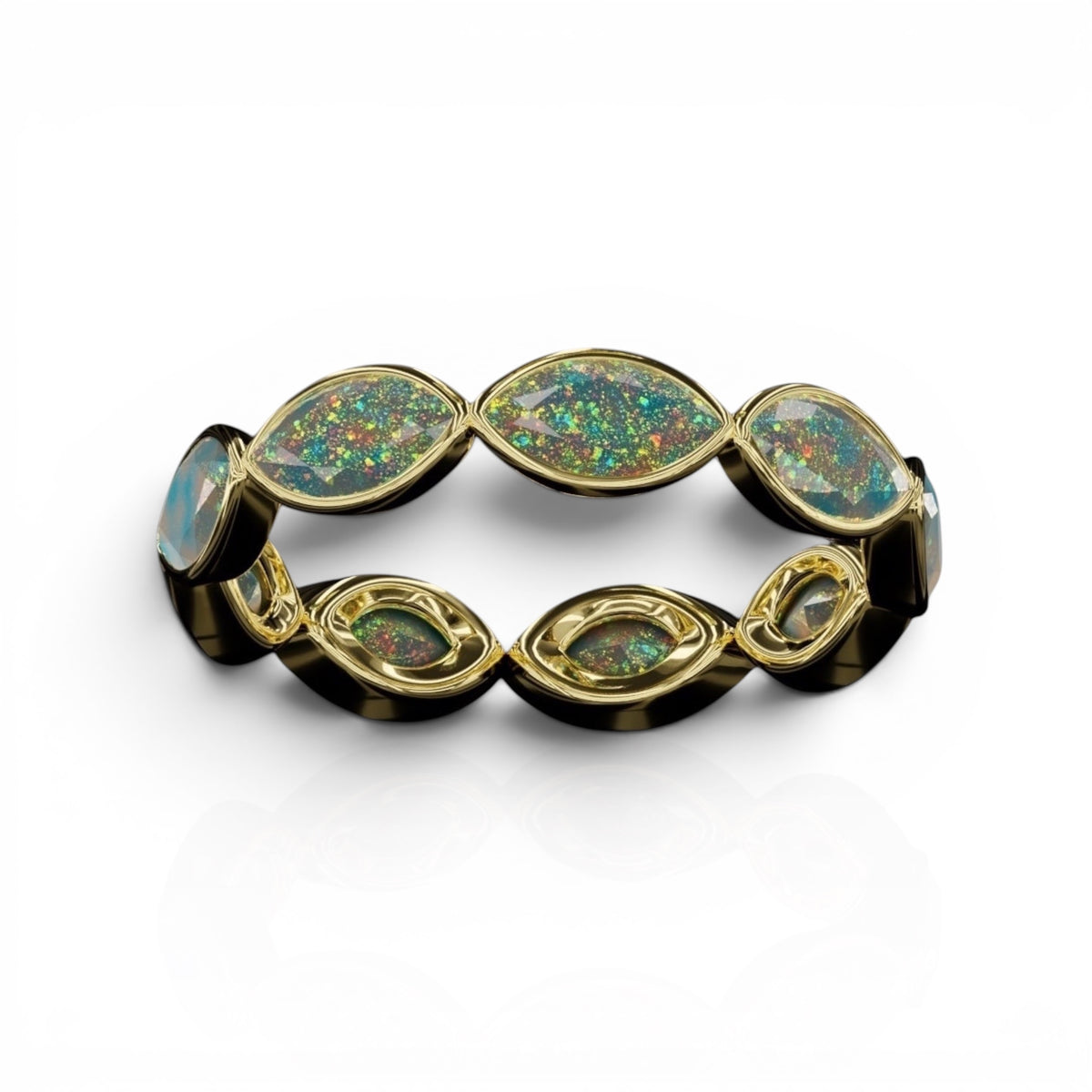 Horizontal Marquise Cut Opal Bezel Band