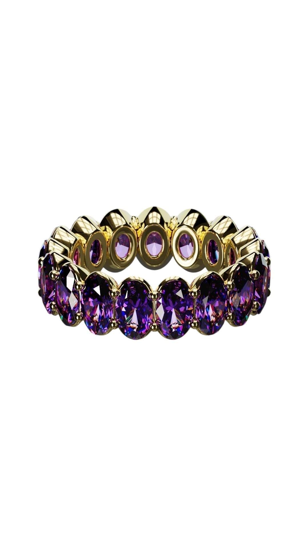 Natural Oval Cut Amethyst Ring with 3x5mm stones in gold setting