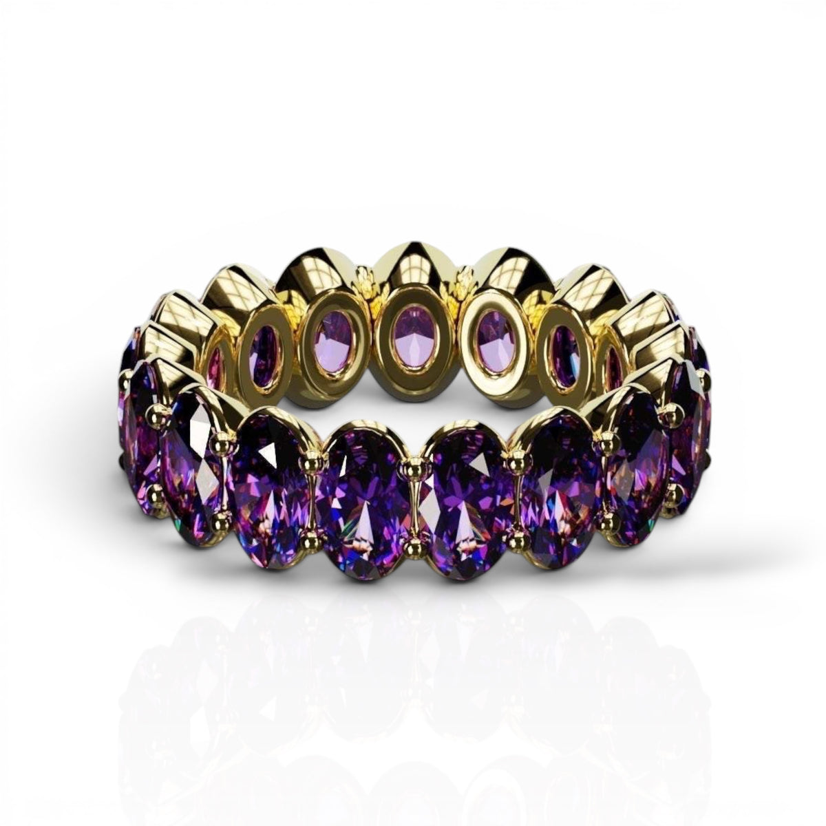 Natural Oval Cut Amethyst Ring with 3x5mm stones in gold setting