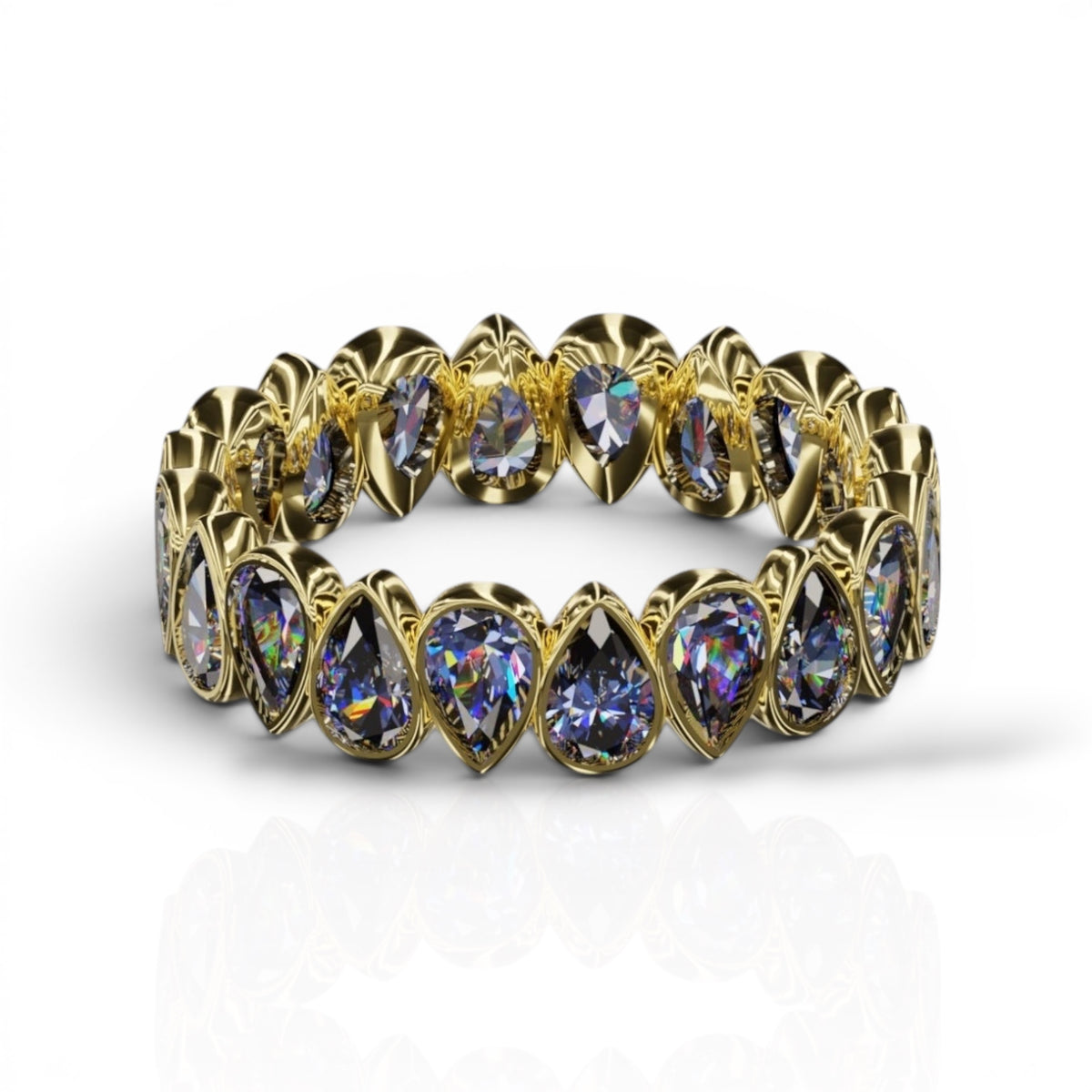 Vertical Pear Cut Tanzanite Bezel Band
