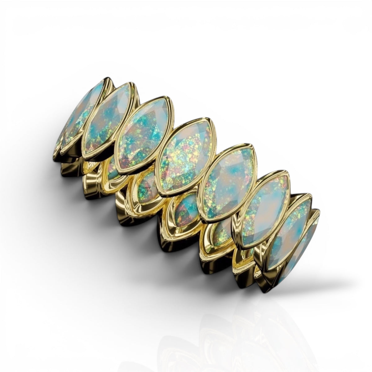Vetical Marquise Cut Opal Bezel Band