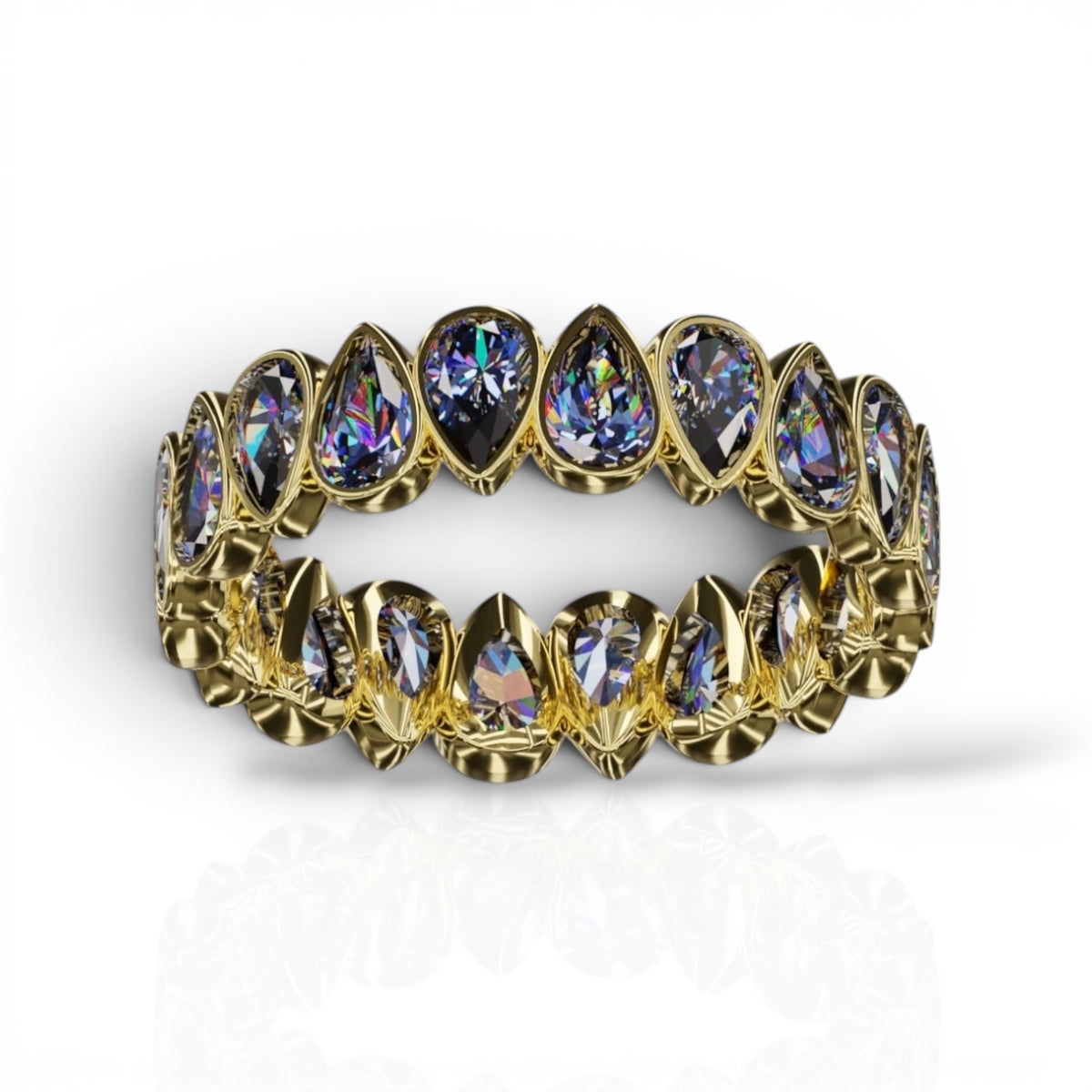 Vertical Pear Cut Tanzanite Bezel Band