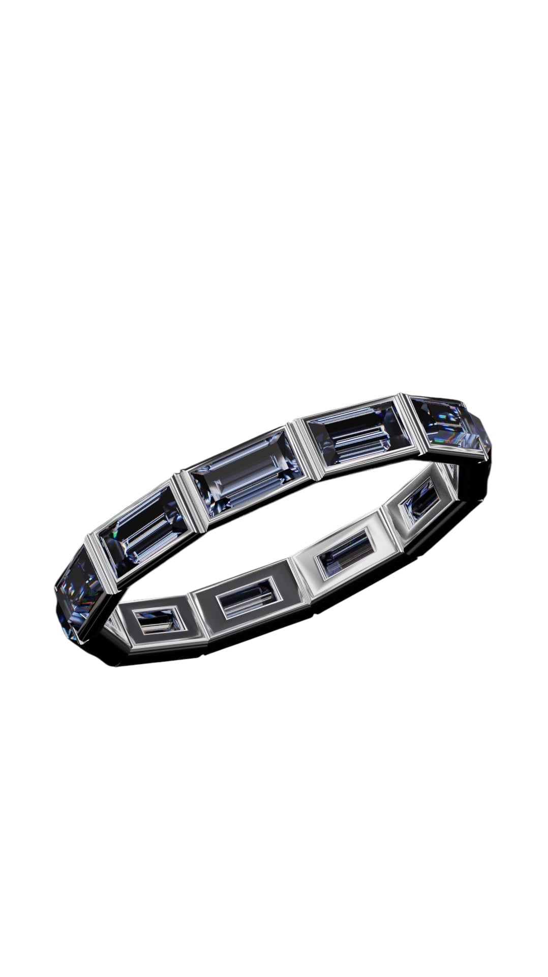 Horizontal Baguette Cut Tanzanite Bezel Band