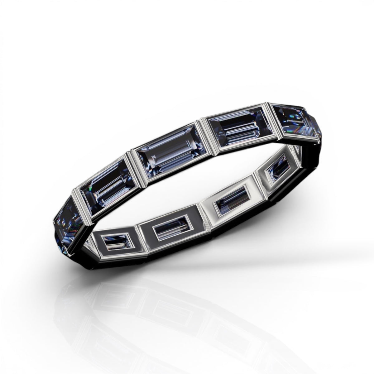 Horizontal Baguette Cut Tanzanite Bezel Band