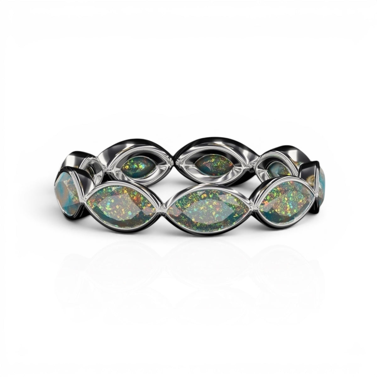 Horizontal Marquise Cut Opal Bezel Band