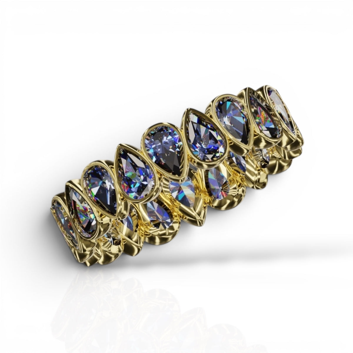 Vertical Pear Cut Tanzanite Bezel Band