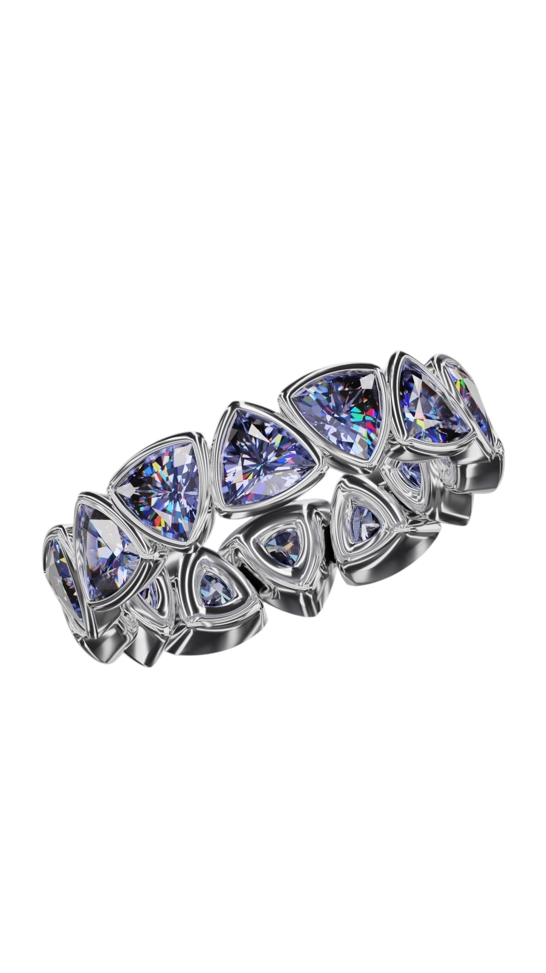 4mm Trillion Faceted Tanzanite Bezel Band