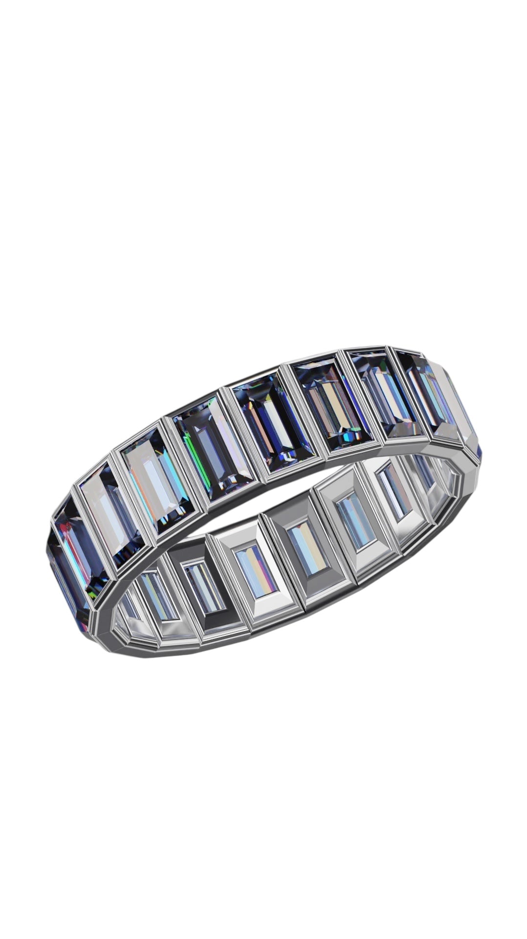 Vertical Baguette Cut Tanzanite Bezel Band