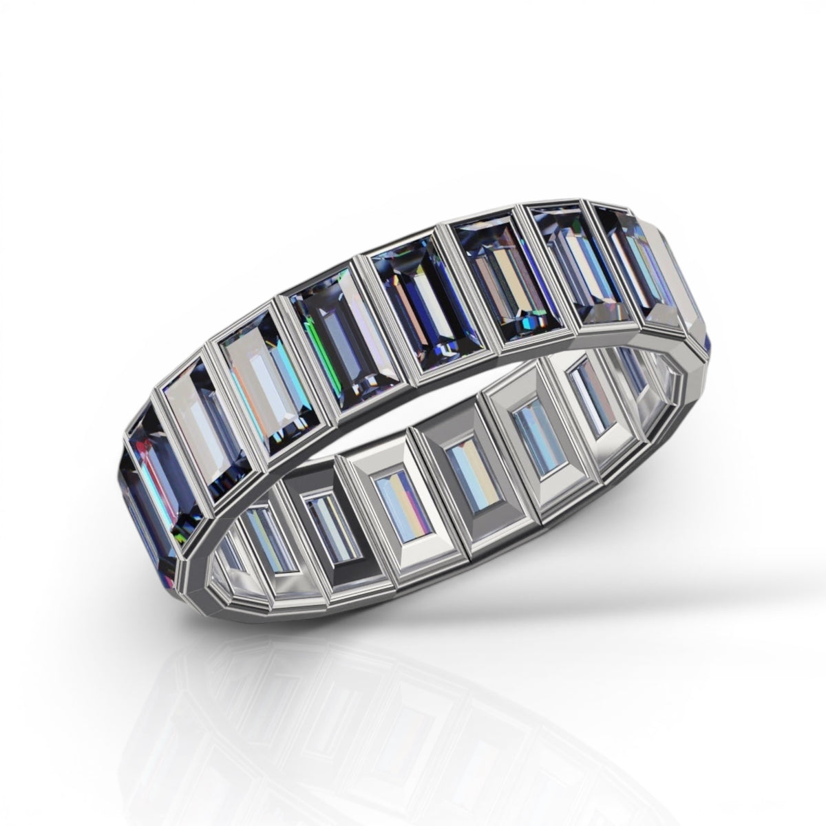 Vertical Baguette Cut Tanzanite Bezel Band